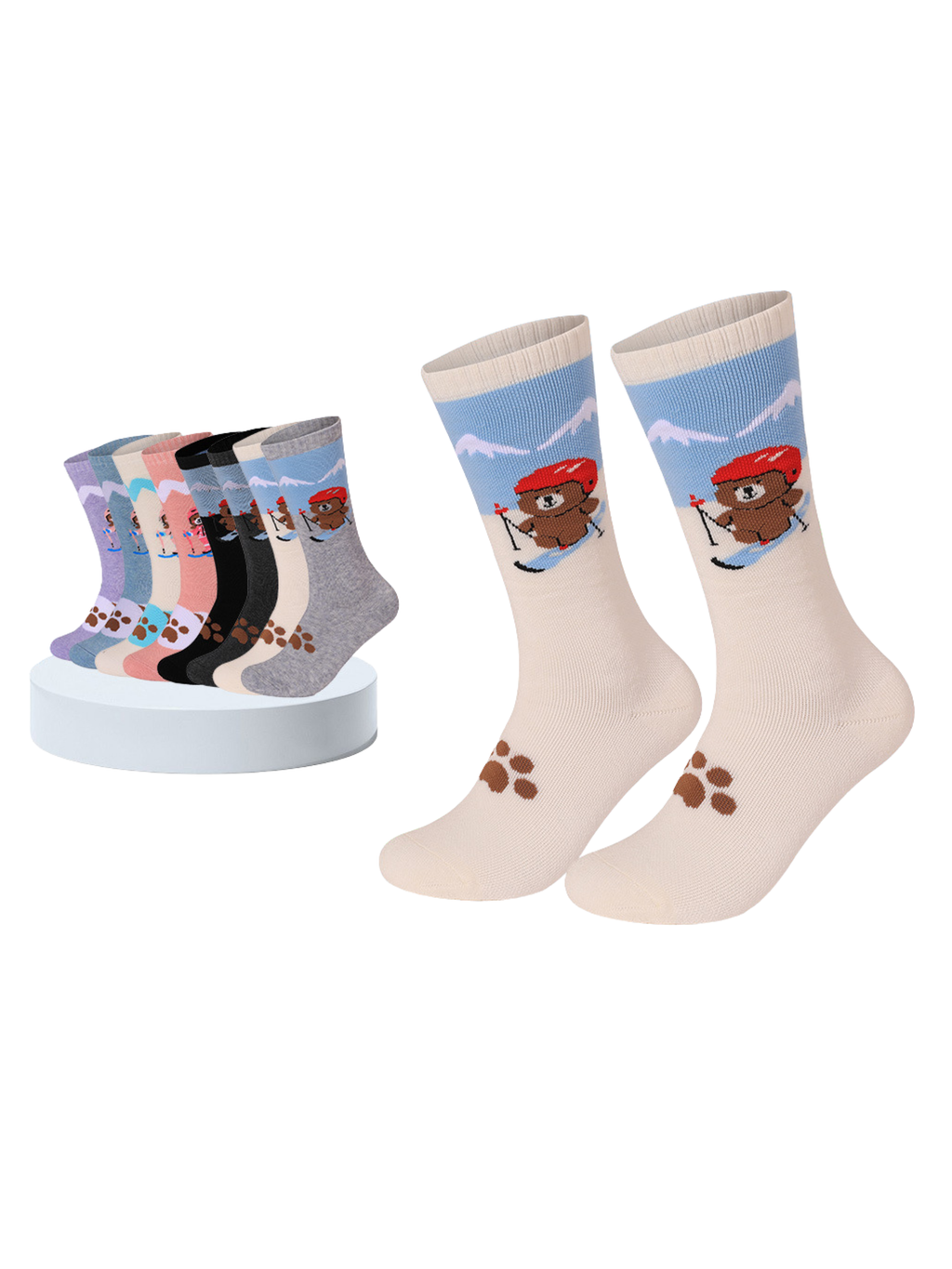 High Performance Kids Bear Pattern Ski Socks