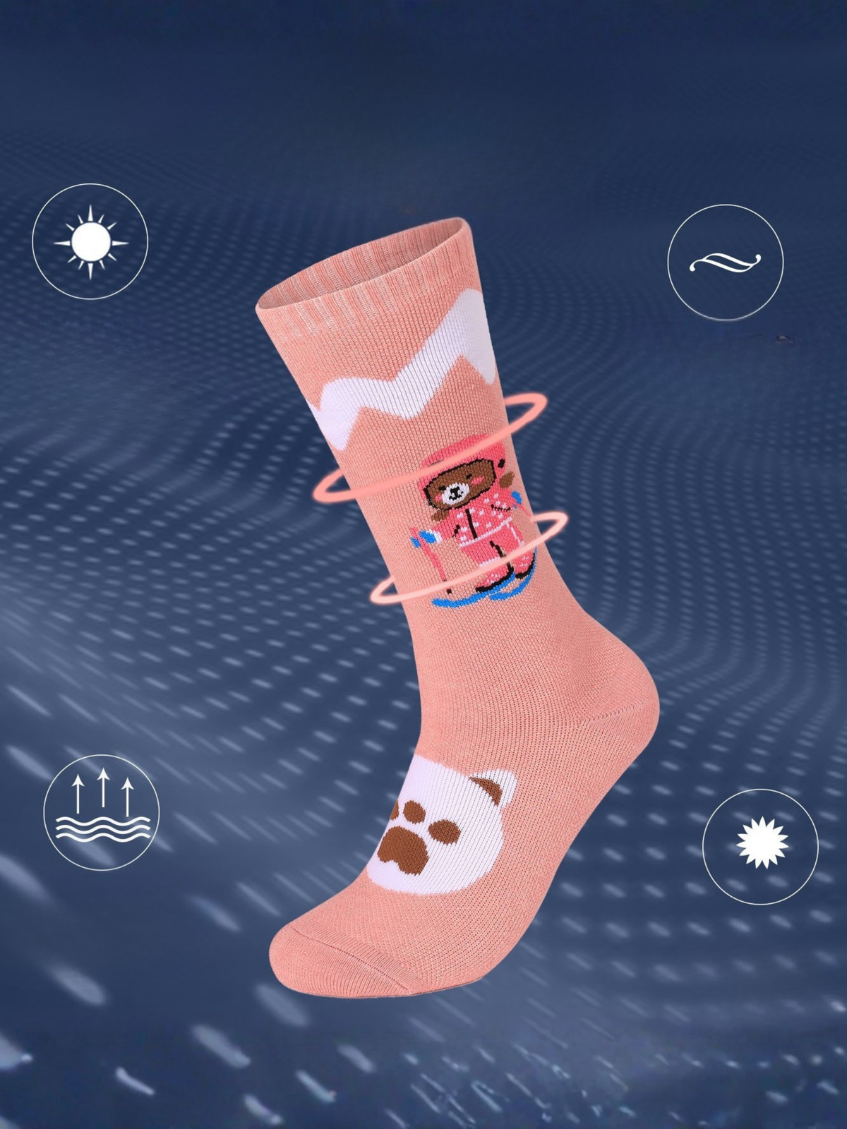 High Performance Kids Bear Pattern Ski Socks