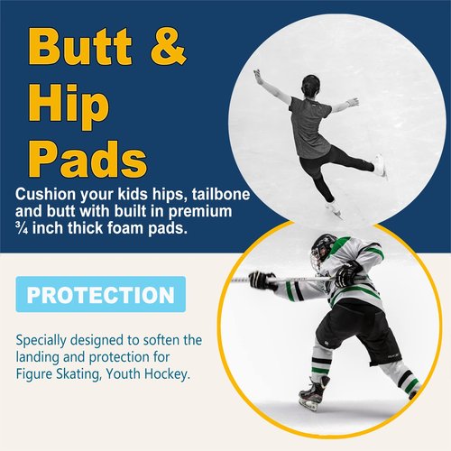 RANDDER Kids Butt Pad Shorts for Skating Snowboarding Ski Hockey, Hip Tailbone Padded Shorts for Youth Child(Black, S)