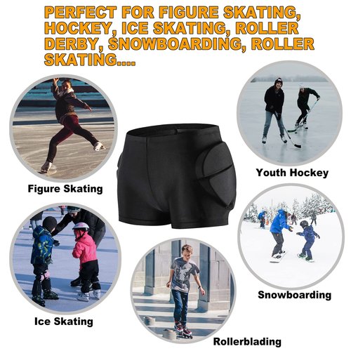RANDDER Kids Butt Pad Shorts for Skating Snowboarding Ski Hockey, Hip Tailbone Padded Shorts for Youth Child(Black, S)