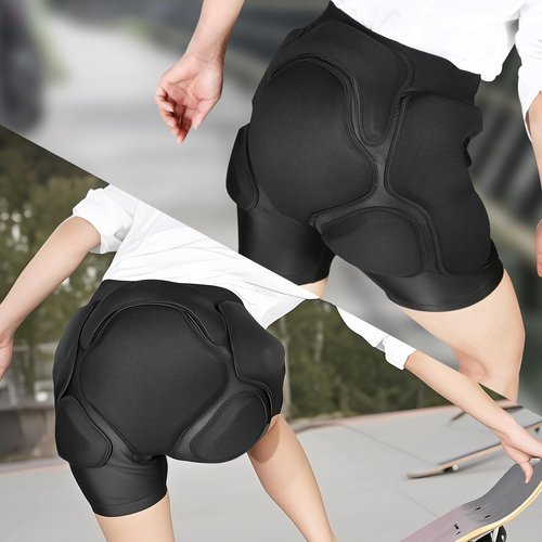 3D Protection Padded Shorts, Hip Butt Tailbone Crash Pad Pants, Impact Protective Gear for Figure Skating Snowboarding Ski Roller Skateboard (Black, X-Large)