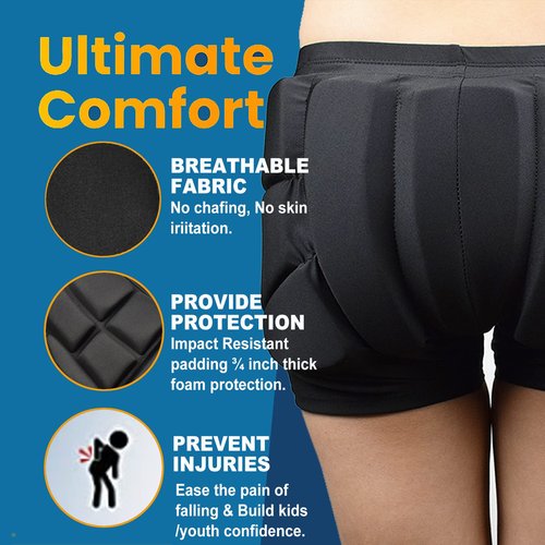RANDDER Kids Butt Pad Shorts for Skating Snowboarding Ski Hockey, Hip Tailbone Padded Shorts for Youth Child(Black, S)