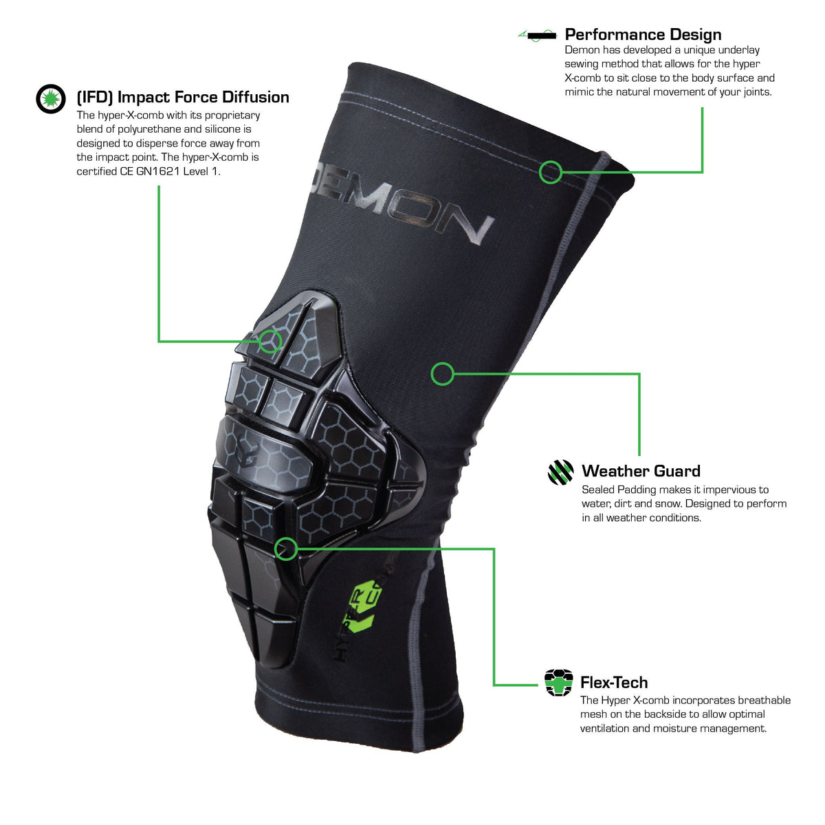 Knee Pads — Demon Hyper-Comb, Multi-Sport Protection